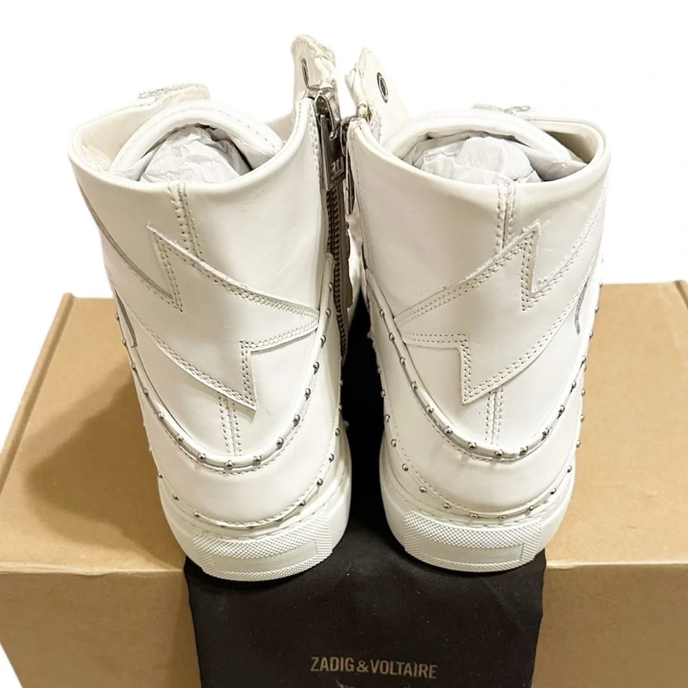 NIB ZADIG & VOLTAIRE High Flash Sneaker Studded High Top White Leather 41 US 10